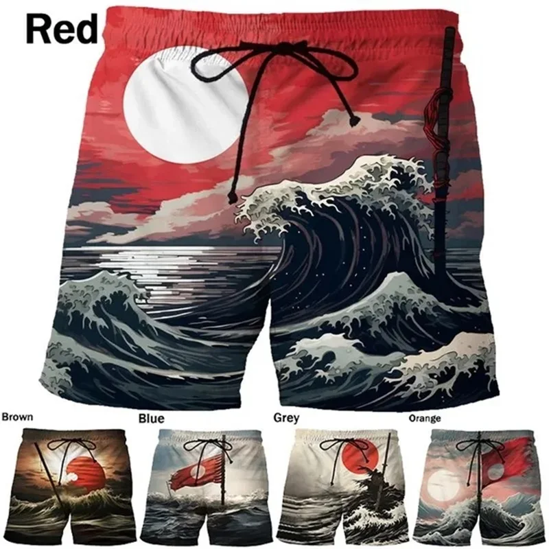 

Summer Full Print Seaside Scenery Pattern Beach Shorts Mens Funny Personality Ink Painting Swimming Shorts Quick Dry Beach Wear