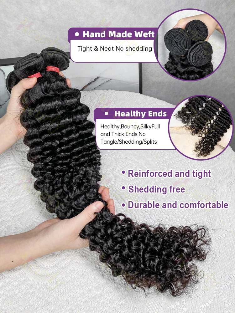 30 34 Inch Deep Wave Human Hair Bundles Curly Hair Burmese Weaving Raw Unprocessed Tissage Double Weft Virgin Hair Extensions 3