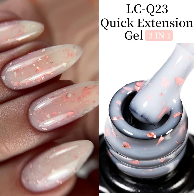 LILYCUTE 7ML Pink Glitter Quick Extension Gel Nail Polish Pink Gold Foils Effect Vernis Semi Permanent UV Gel Nail Art Hard Gel 2