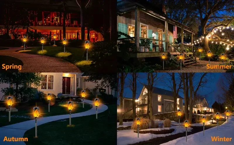 Solar Flame Torch Lights - Waterproof LED Outdoor Landscape Lamps for Garden Halloween Decor