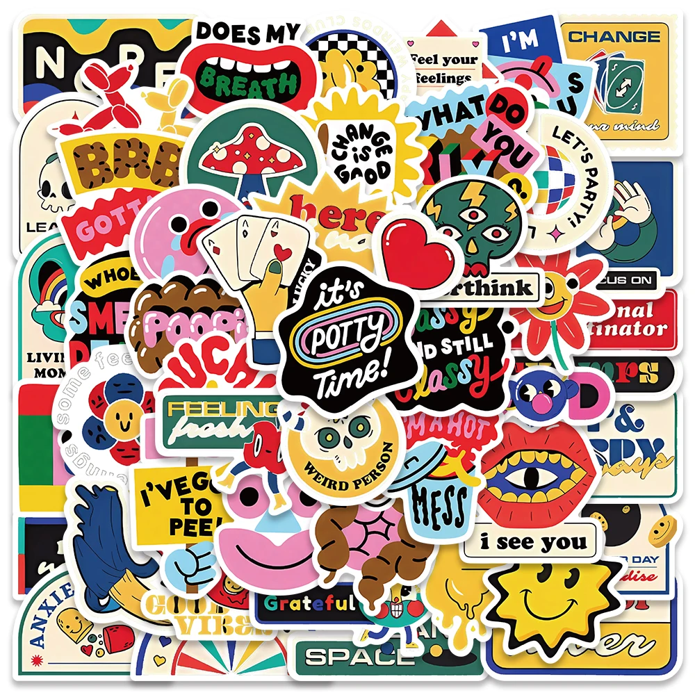 50pcs Funny Interesting Cartoon Graffiti Stickers Decals For Kids Toys Laptop Luggage Stationary Guitar Scrapbook Phone Sticker 22pcs kawaii dinosaur stickers diy adhesive decal for journal notebook calender laptop guitar card making stationary gift