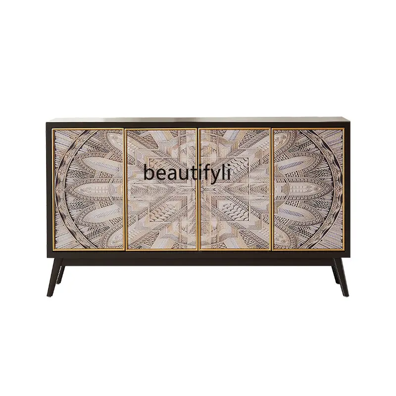 

Light Luxury Entrance Cabinet American Living Room Hall Cabinet Post-Modern Art Decorative Glass Door Sideboard Cabinet