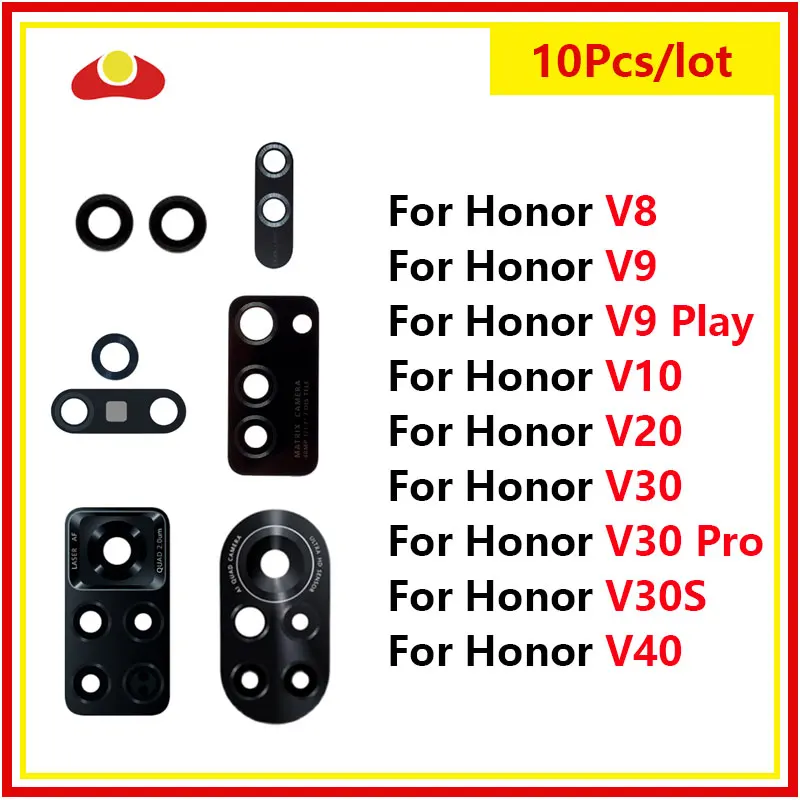 

Стеклянный объектив для задней камеры Huawei Honor View V40 V30 V30S V30 Pro V20 V10 V8 V9 Play с клейкой лентой, 10 шт.