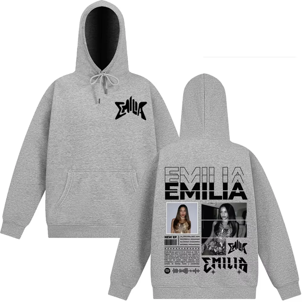 가수 에밀리아 멜네스 MP3 투어 앨범 2026 빈티지 그래픽 후드티 남성 여성 패션 풀오버 긴팔 플리스 캐주얼 스포츠웨어