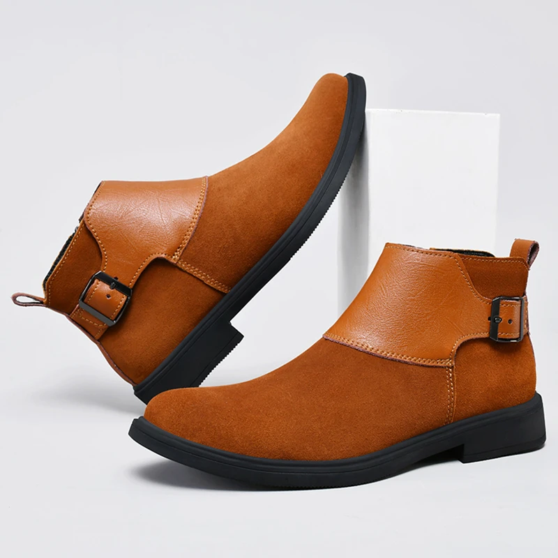 

New Chelsea Boots Men's Casual Leather Boots High Top Popular Trendy All-match Street Fashion Waterproof Anti-wear Shoes for Men