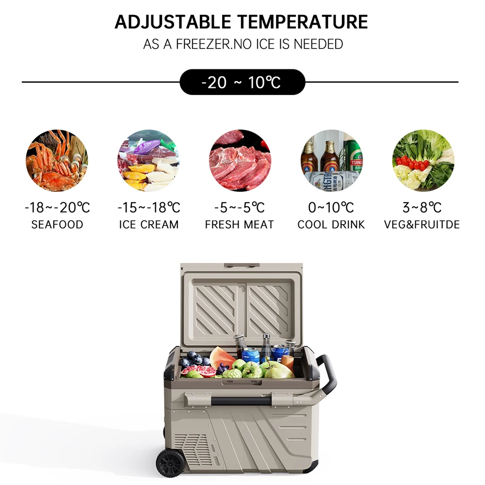 35L/45L 캠핑용 냉장고, 디스플레이 냉장고 및 상업용 냉동고, 바퀴와 손잡이가 있는 12V/24V 차량용 냉장고
