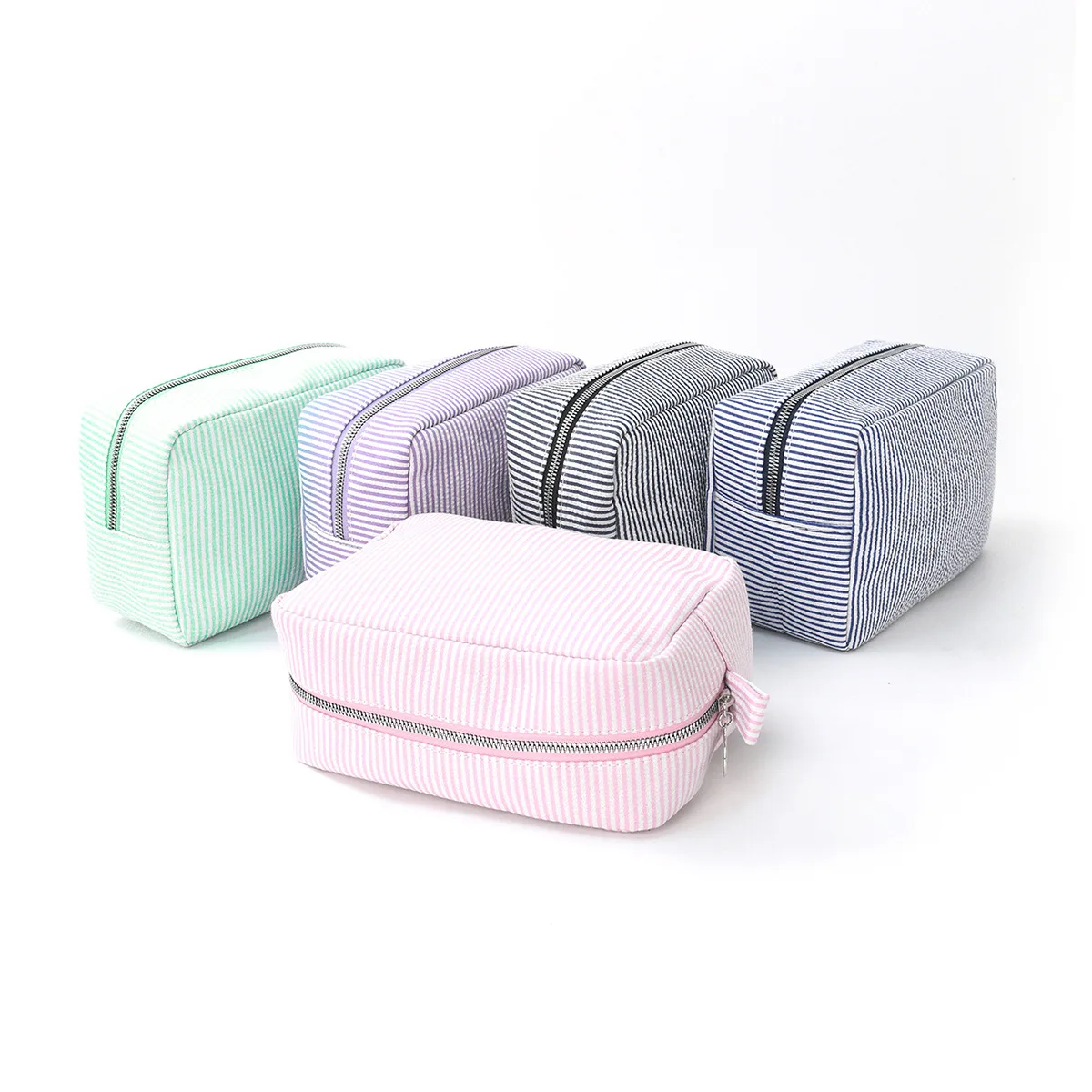 Cotton Seersucker Striped Cosmetic Storage Bag