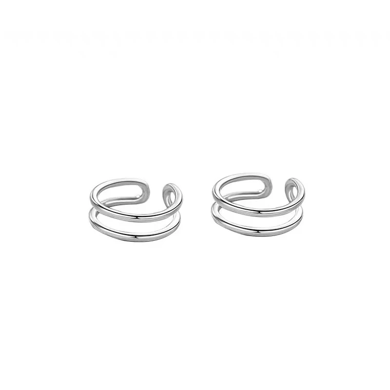 Silver Minimalist Double Layered Personality Clip Earrings