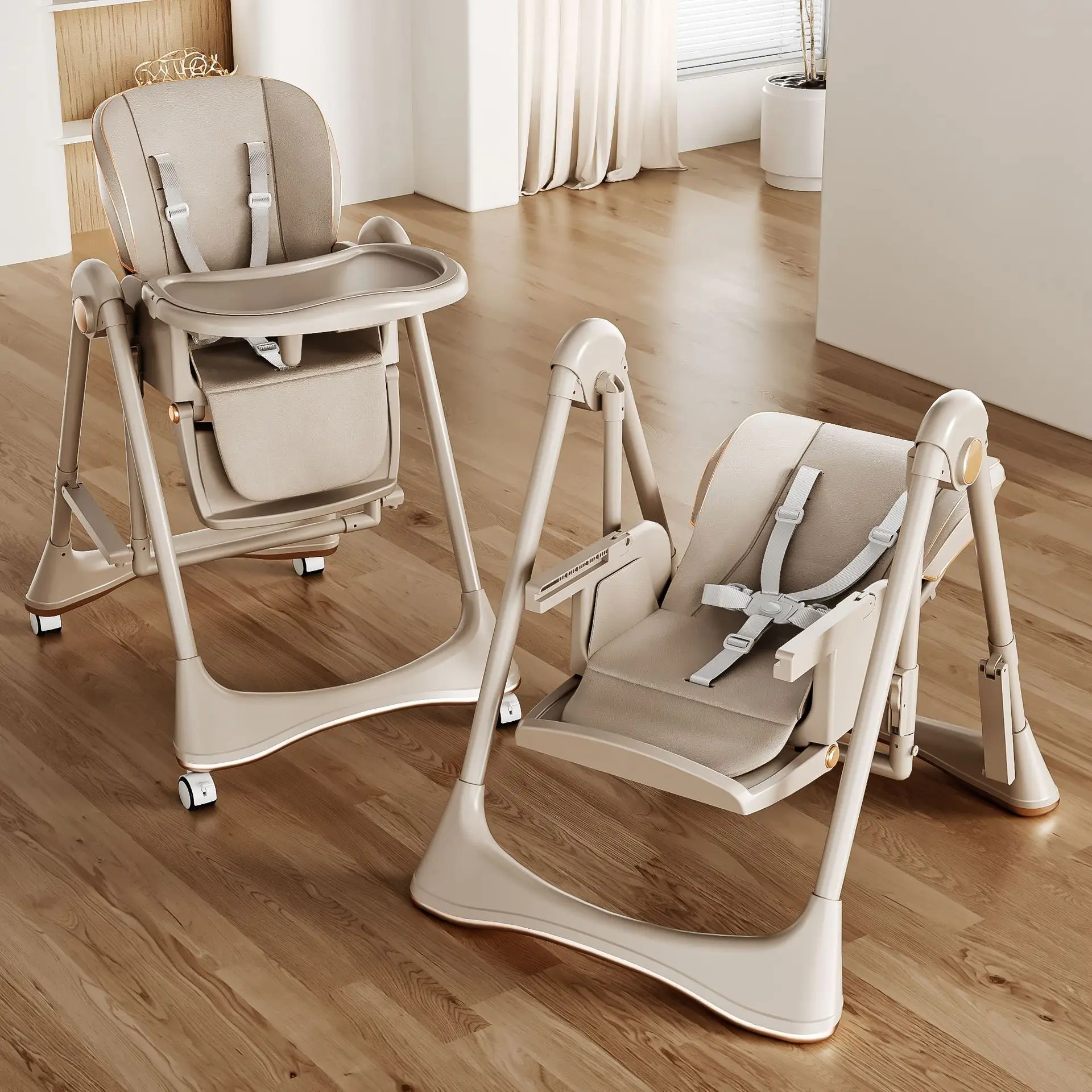 Swing Portable Baby High Chair Dining Rocking Chair Foldable Toddler Dining Table Cradle 2-in-1 Learning Rocking
