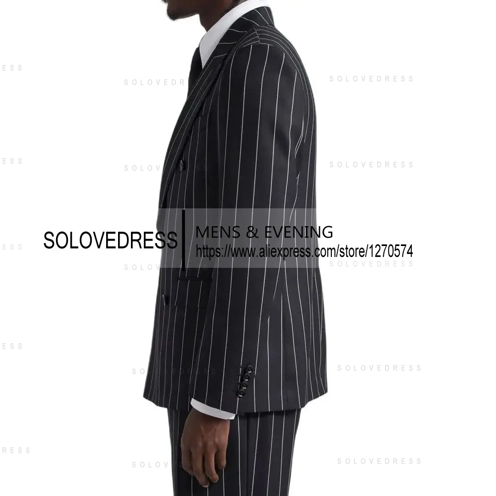Peak Lapel 2-piece Vertical Striped Double Breasted Slim Fit Men's Suits For Business Or Wedding （Blazer+Pants）