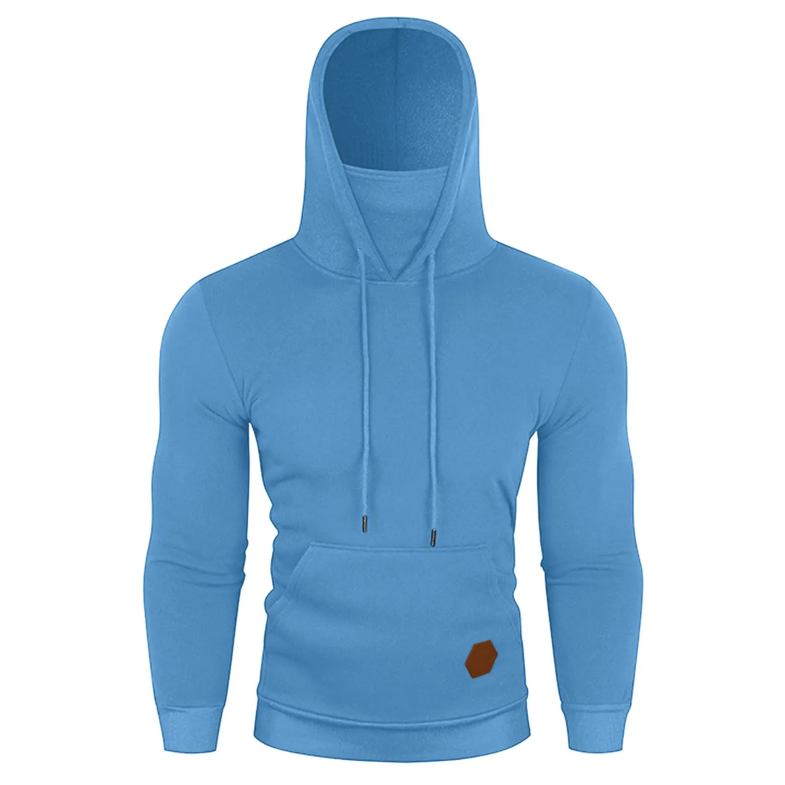 Men Y2k Hooded Sweatshirt Harajuku Mask Solid Color Hooded Drawstring Pocket Hoodie Spring Autumn Ninja Style Fitness Pullover