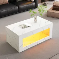 Table basse moderne à LED, table de canapé, table basse brillante avec télécommande, grande table basse avec imprimé marbre (blanc) 2