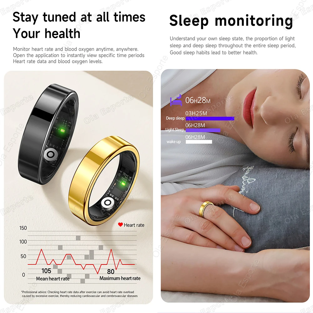 New Hot Sale Smart Ring Gesture Brush Video Wireless Bluetooth Connection 5ATM Waterproof Heart Rate Monitor Smartring Men Women