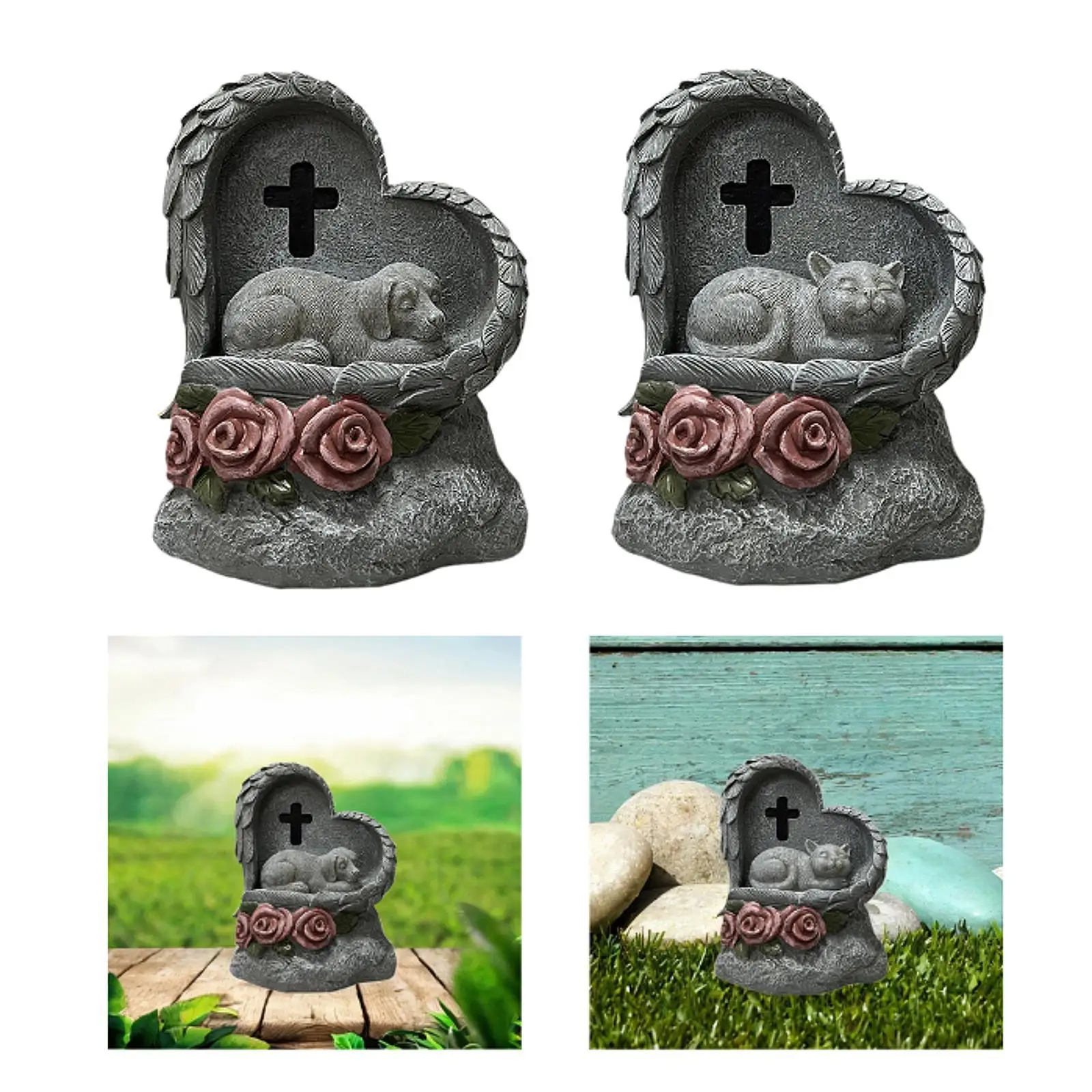 Pet Memorial Headstone Statue Backyard Sola Powered Outside Pet Grave Marker