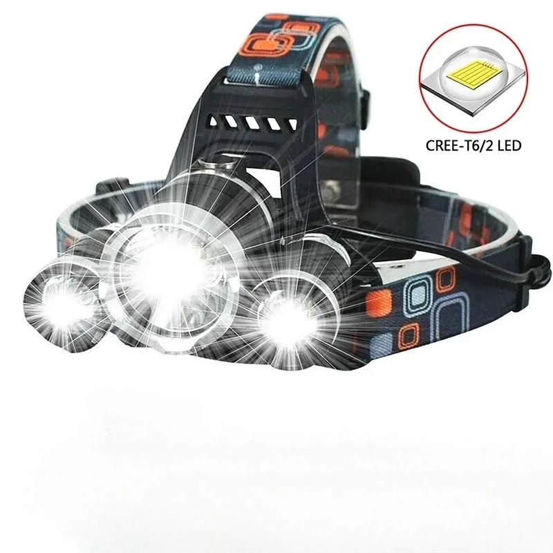 Lampe frontale double batterie 18650 étanche - Rechargeable USB pour pêche camping autonomie longue