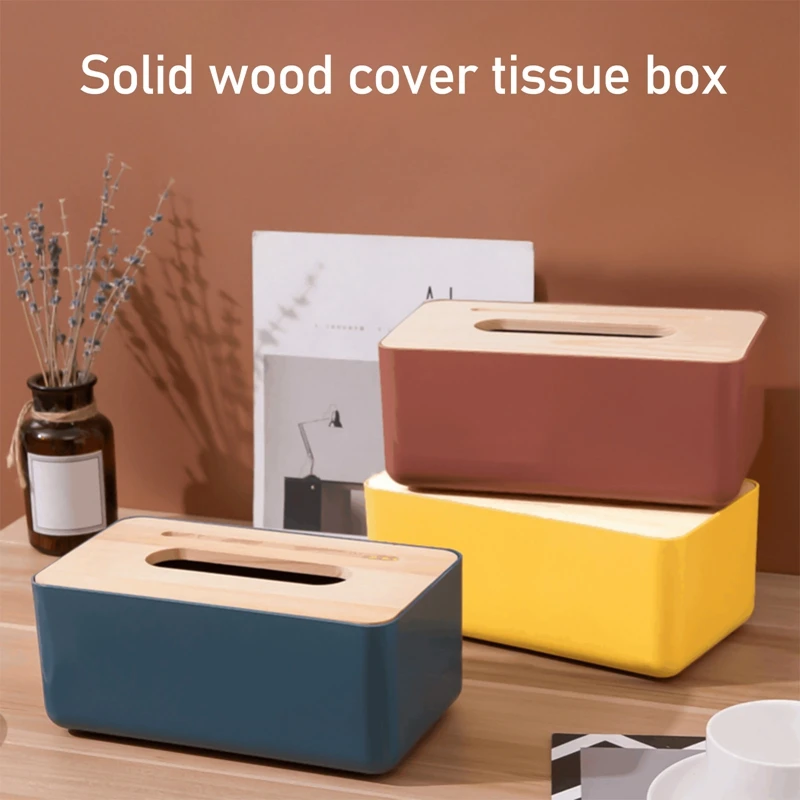 Home Tissue Paper Dispenser | Square Tissue Box Storage Case With Wood  Cover | Smooth Wooden Facial Tissue Container For Bathroom, Office Desk,  Nights