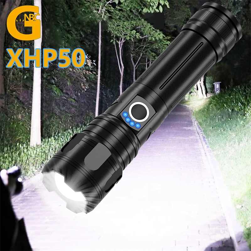 Torcia LED XHP50 ad alta potenza, molto luminosa, per campeggio e