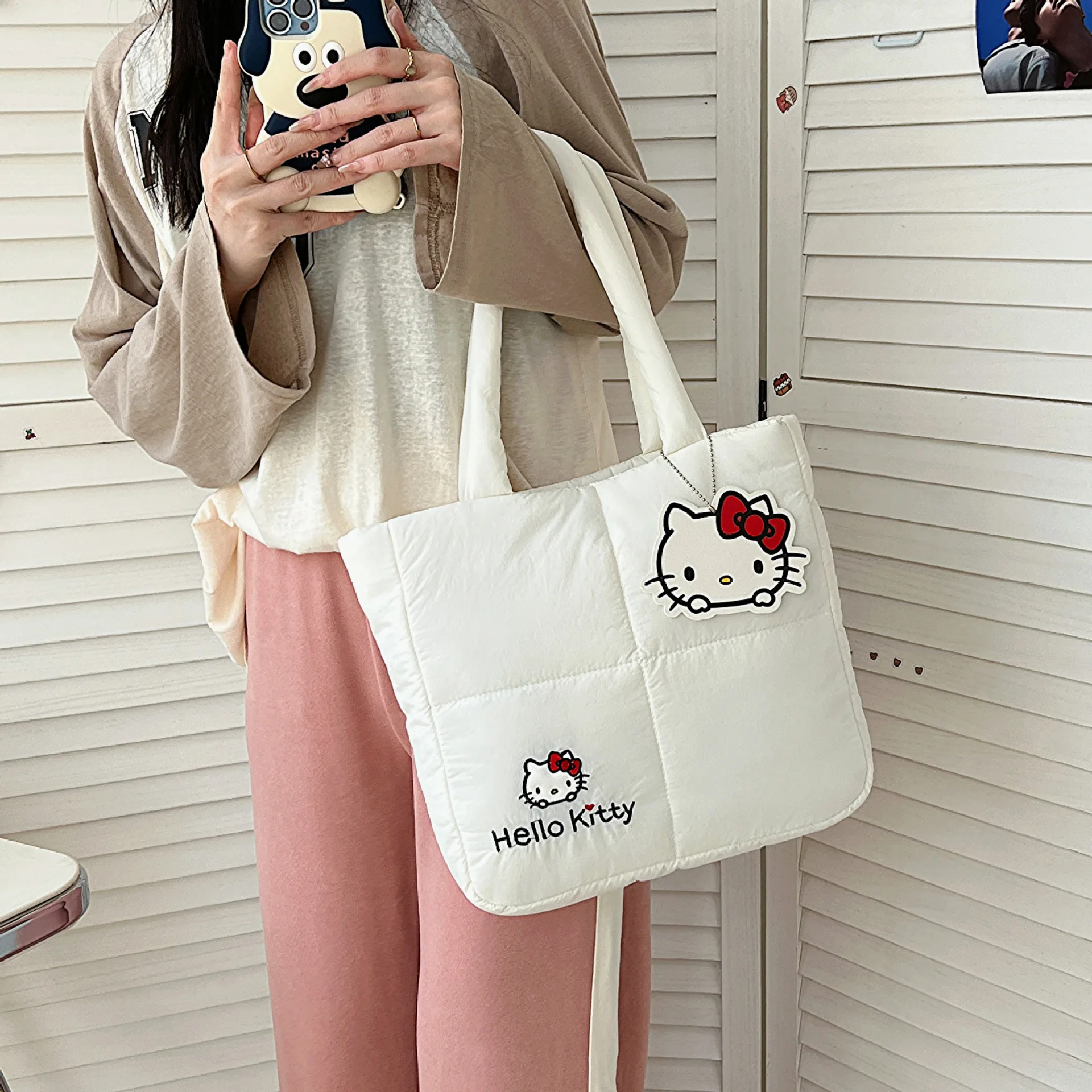 Hello Kitty Canvas Tote Bag Anime Figure Kt Cat Female Portable