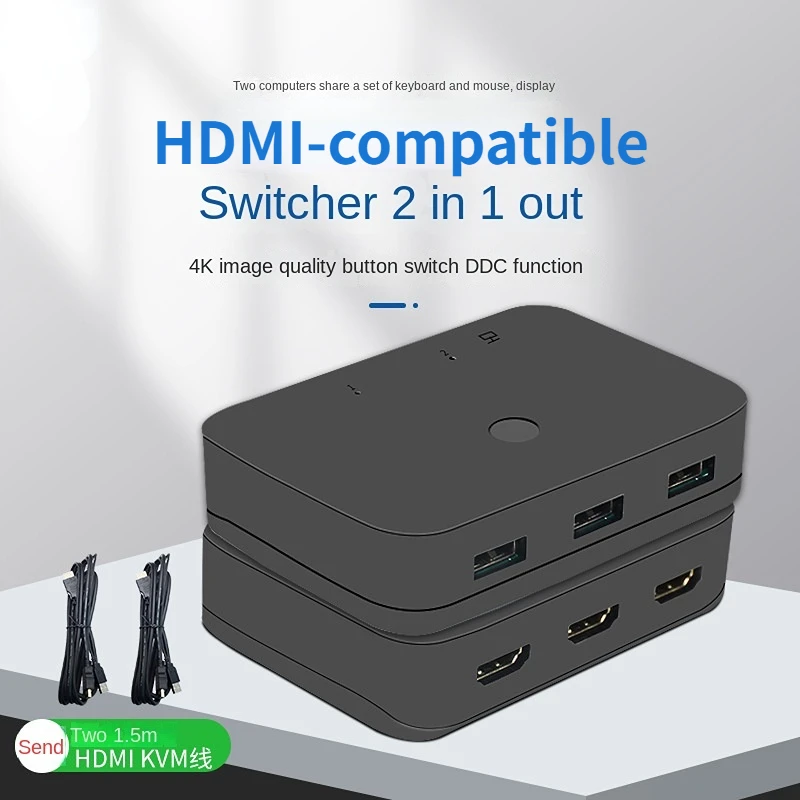 HDMI-Compatible KVM Switch Switcher Splitter 2 In 1 Out 4K@30Hz with USB2.0 Hub for PC Monitor Projector Keyboard Mouse