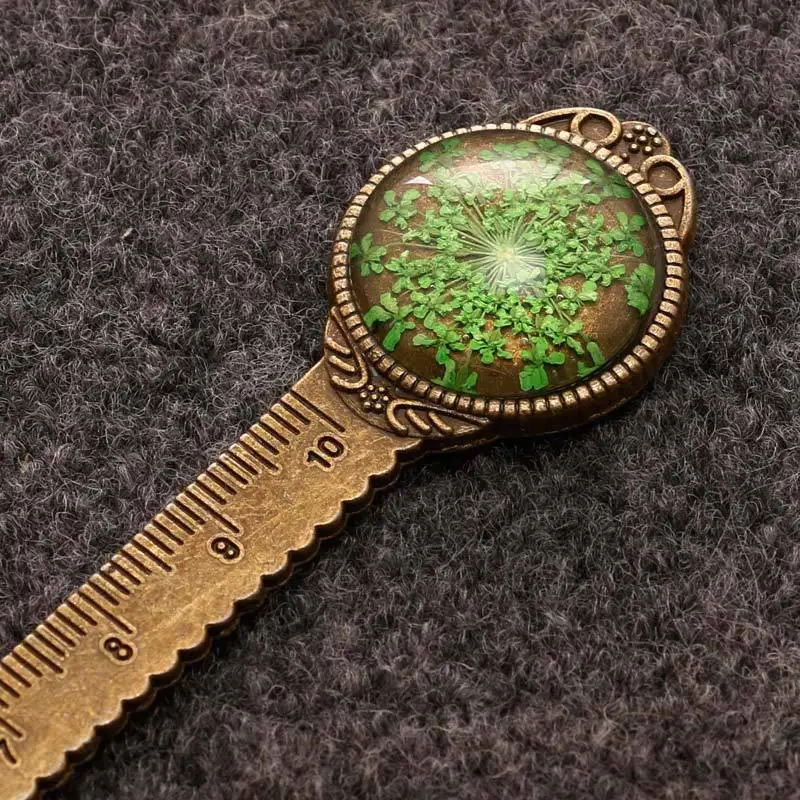 Creative Retro Bronze Round Bookmark 10cm Ruler Vintage Metal Colorful Flower Glass Gems Book Page Marker 1 Pcs
