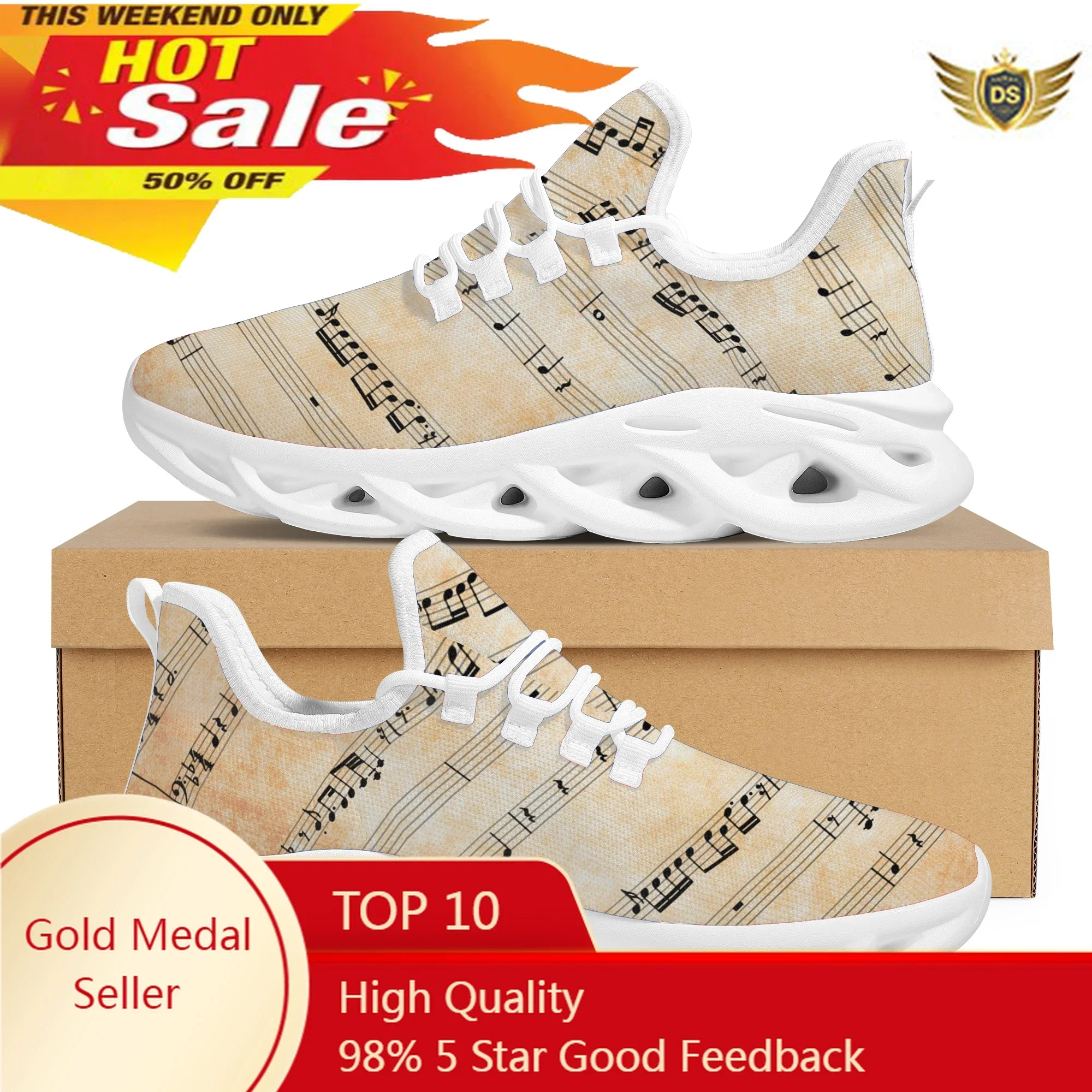 Fashion Music Notes Musical Instrument Pattern Women Vulcanized Shoes Comfort Jogging Sneakers Lace Up Flats
