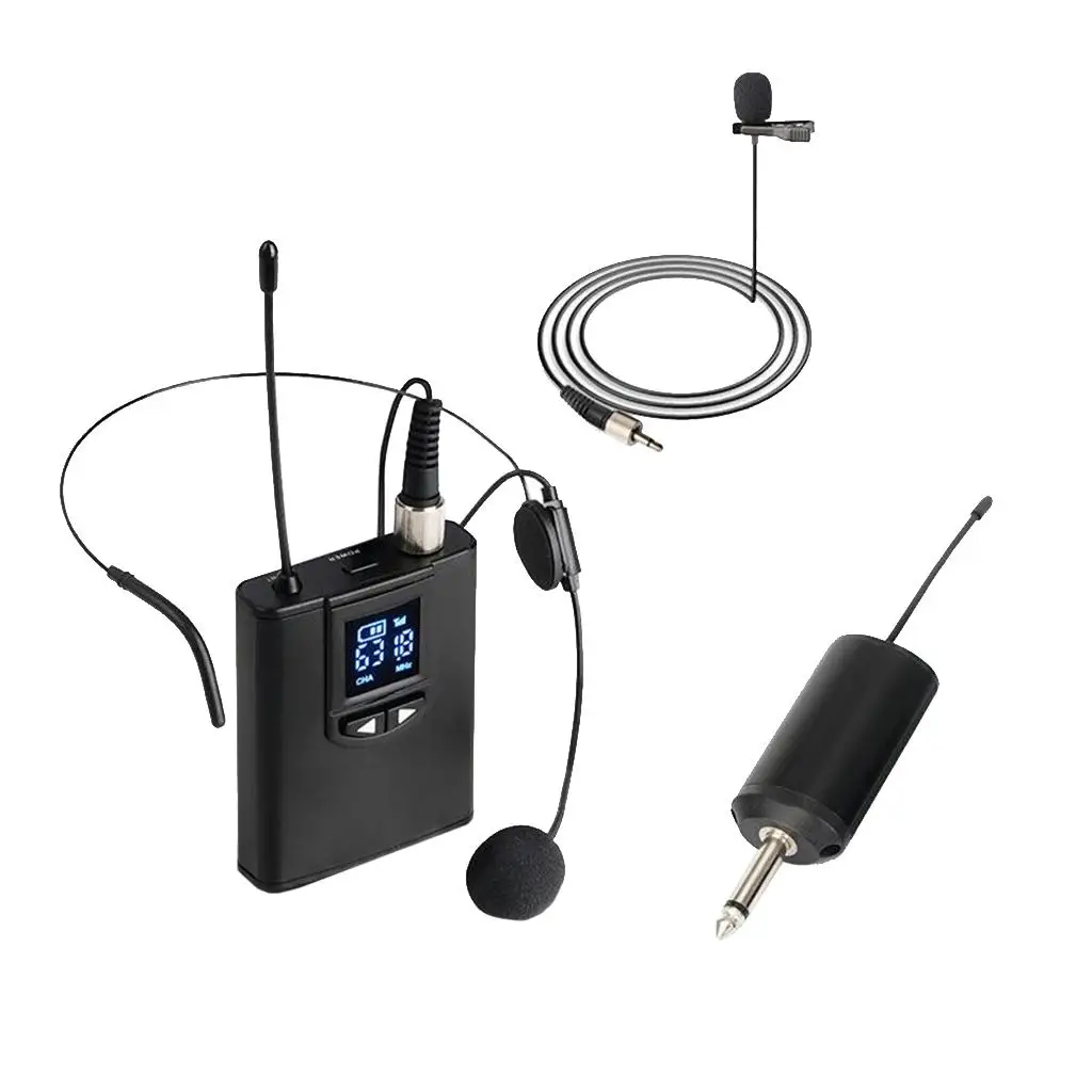 Wireless Headset Transmitter Lapel Tie Microphone Mic & Headset Sets