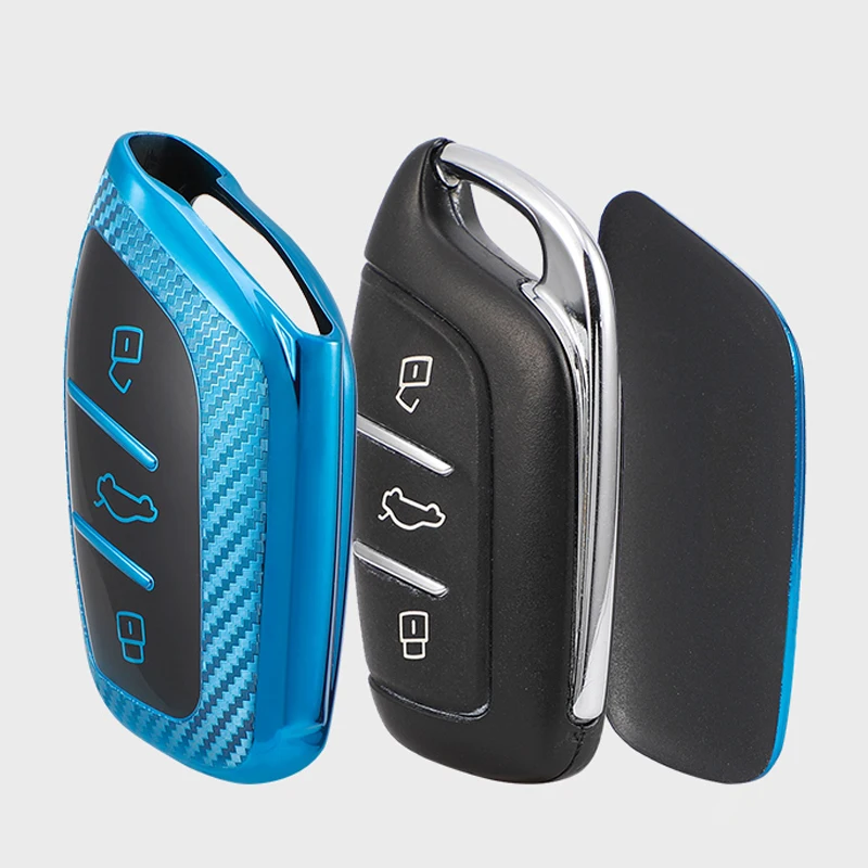 Sleek Carbon Fiber Key Cover Case with Keychain Holder