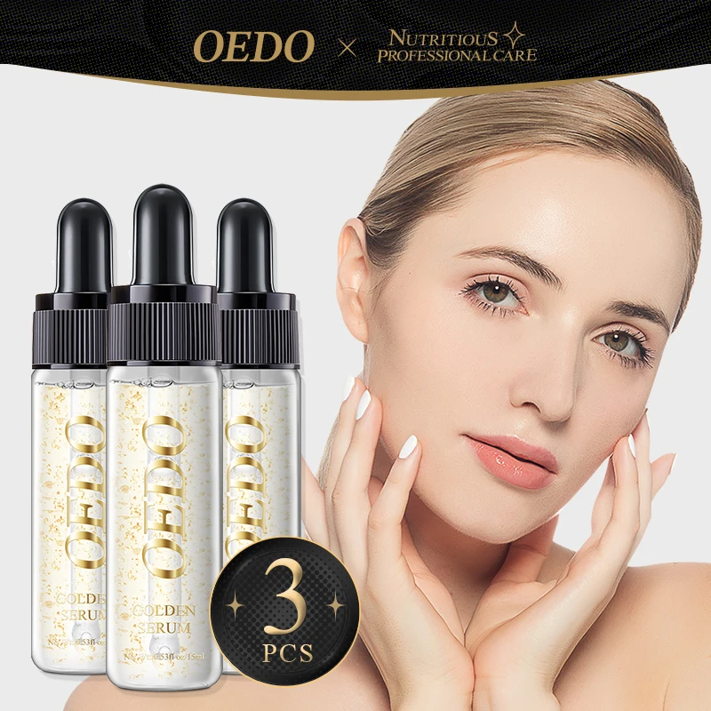 3PCS OEDO Gold Facial Serum Anti Aging Shrink Pore Whitening Face Serum Dry Skin Care Anti Wrinkle Oil Control Essence yoxier face serum moisturizing remove blackhead whitening anti wrinkle anti aging snails six peptide concentrate skin care 3pcs