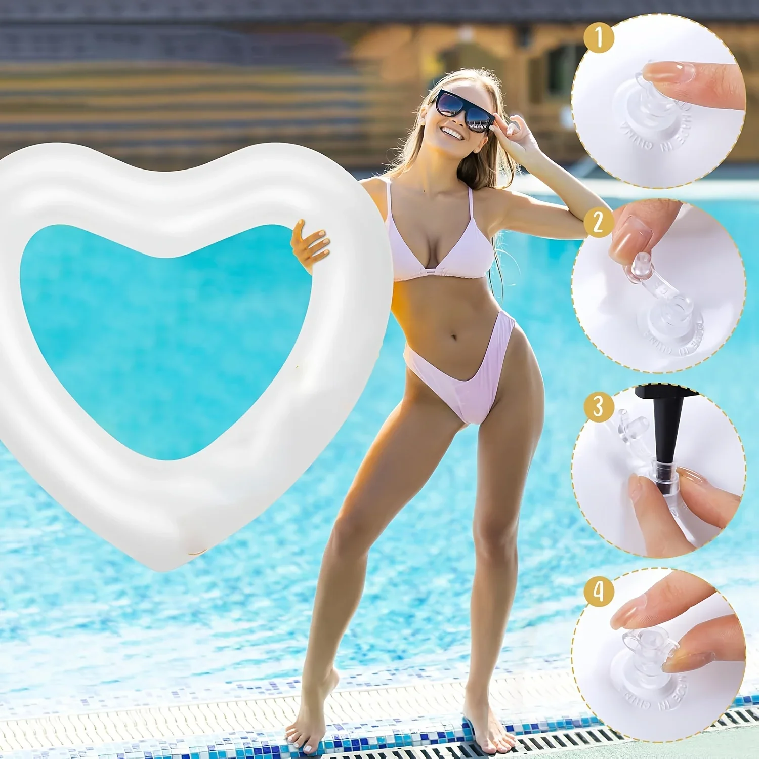 White Swimming Ring, Heart Shaped Sequin Swimming Ring Extra Large, Suitable for Pool Party, Leisure Water Toys