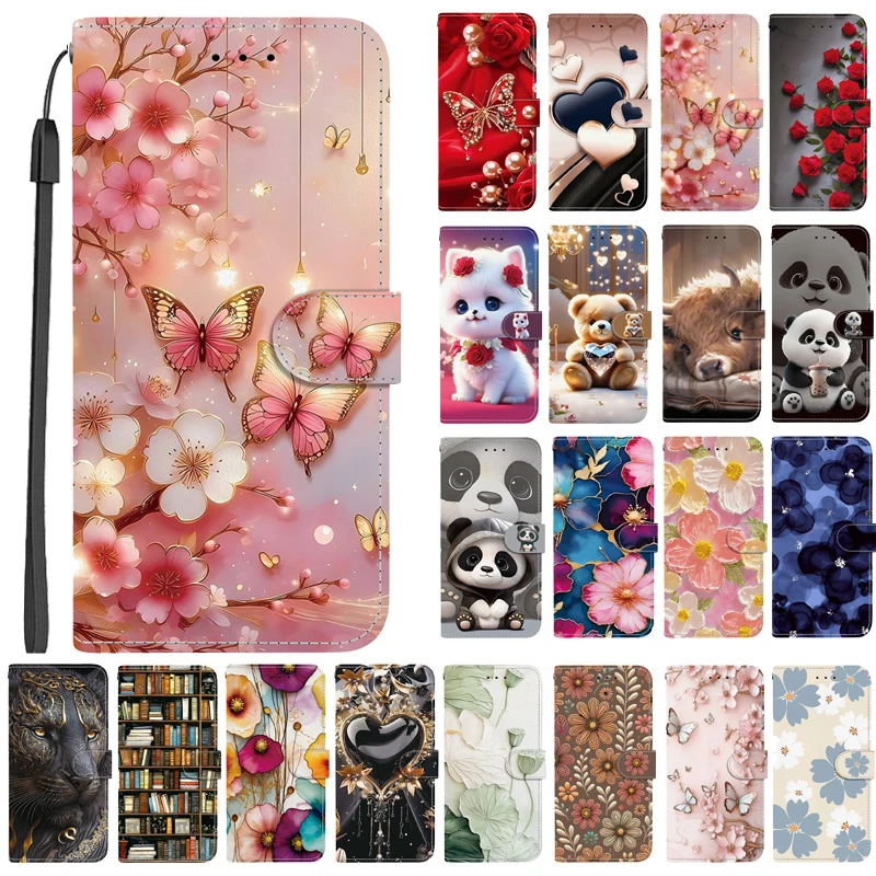 Elegant Colored Flower Wallet Phone Case - Magnetic Flip Leather Cover with 3D Pattern