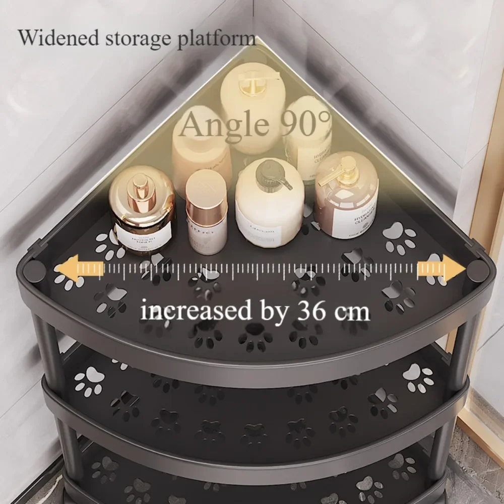 3/4/5 Tier Storage Shelf Rolling Cart Movable Bathroom Corner Triangle Shelfs Bathroom Corner Cabinet Shelf Rolling Storage Cart 5