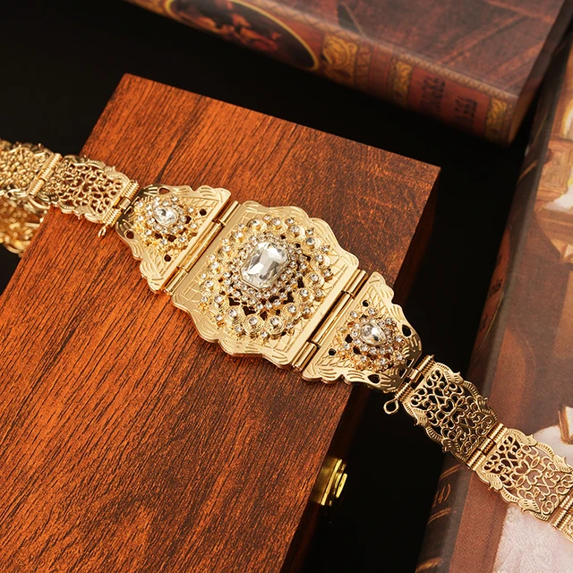 Moroccan Robe Wedding Belt Long Chain Belt Arabian Water Drop Shaped Rhinestone Waist Chain Bridal Jewelry Belt gold 12
