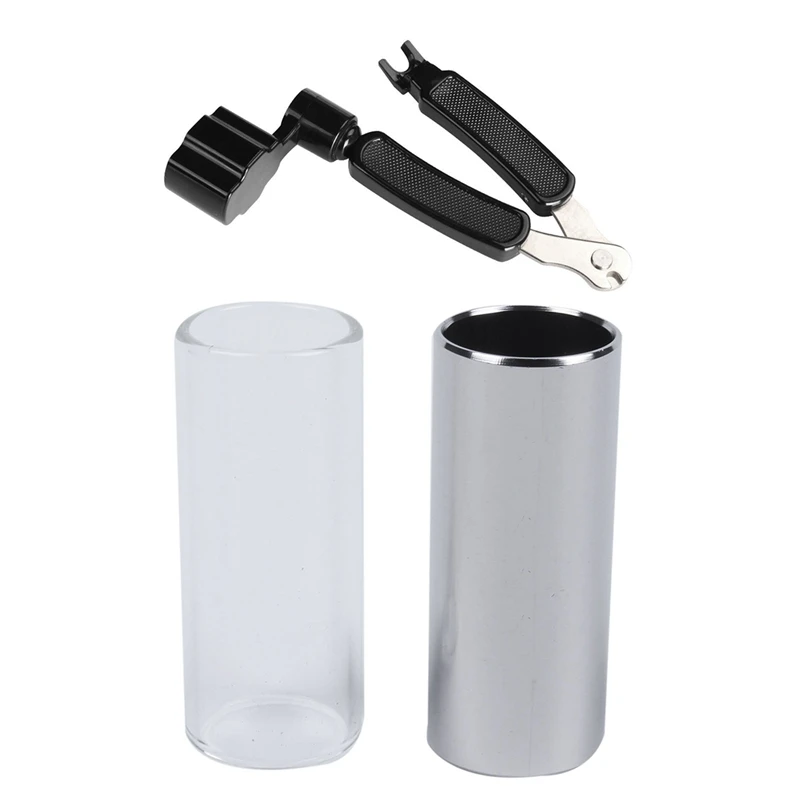 

2 Pieces Glass Slide And Metal Slide For Guitar, Bass, Medium (6 Cm) & Black 3 In 1 Multifunction Guitar String Winder String Cu