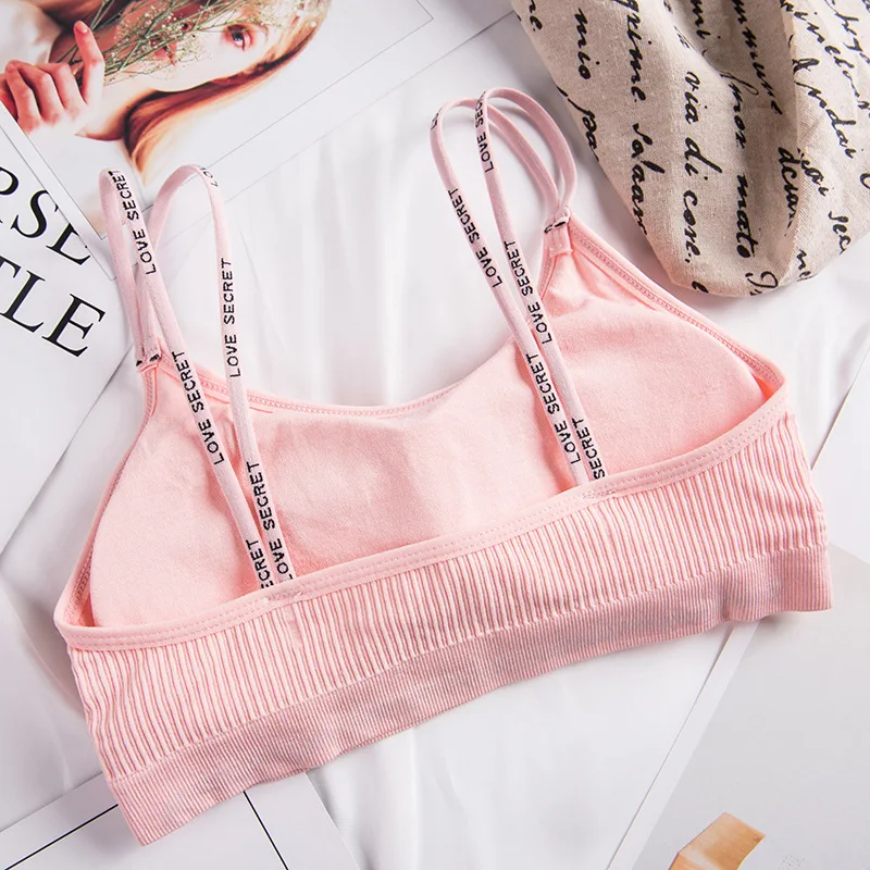 Women Lingerie Bra Student Sports Vest Breathable Seamless Sleep Underwear Hanging Letter Wrap Chest Comfortable