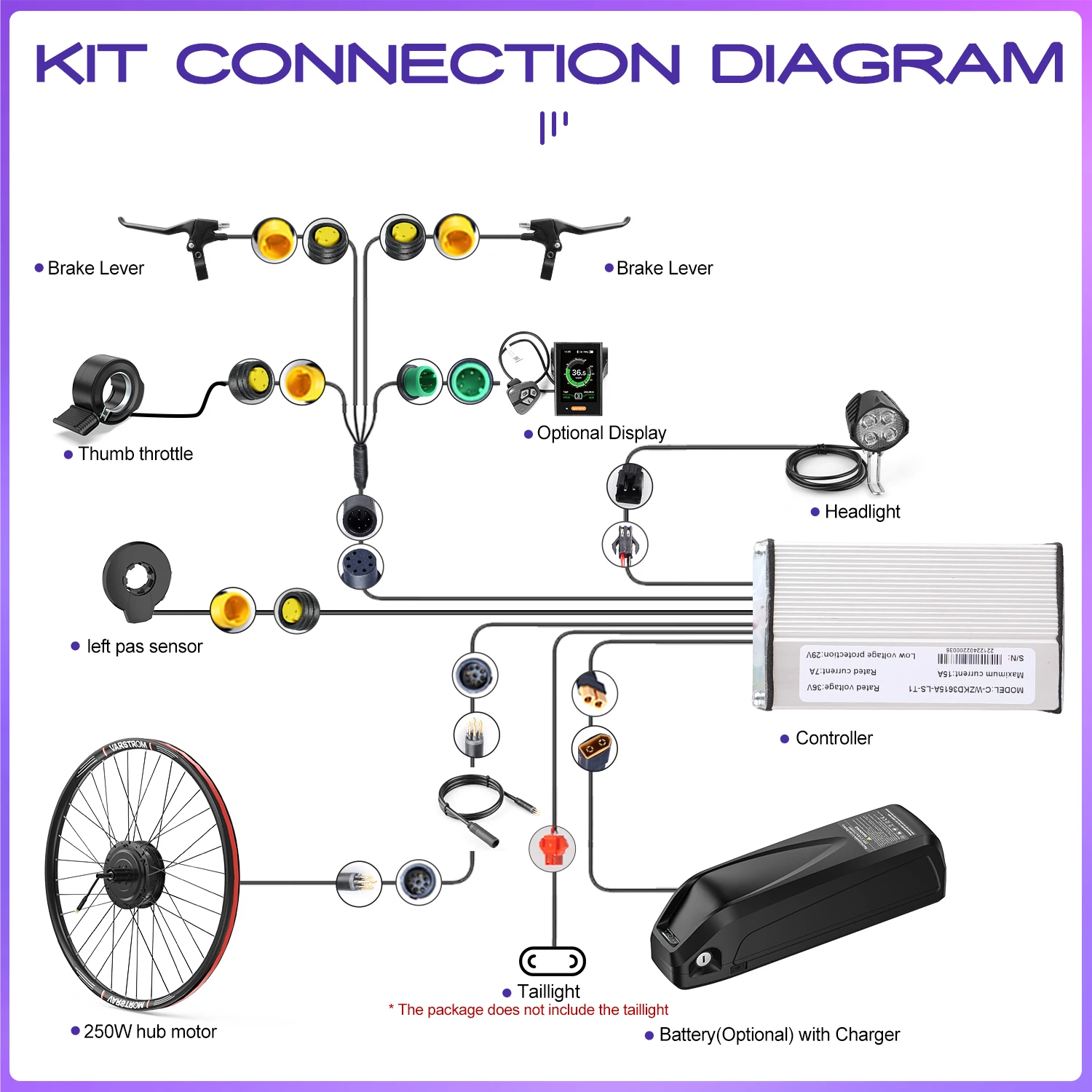 SUTTO 250W Rear Wheel Motor Kit Electric Bicycle Conversion Kits 36V Hub Motor Kit For Cassette Type Disc Brake With LCD Display