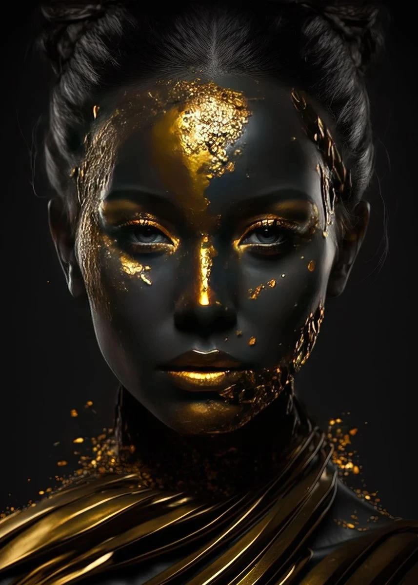 Elegant African Black and Gold Woman Portrait Canvas Art for Modern Living Room Decor