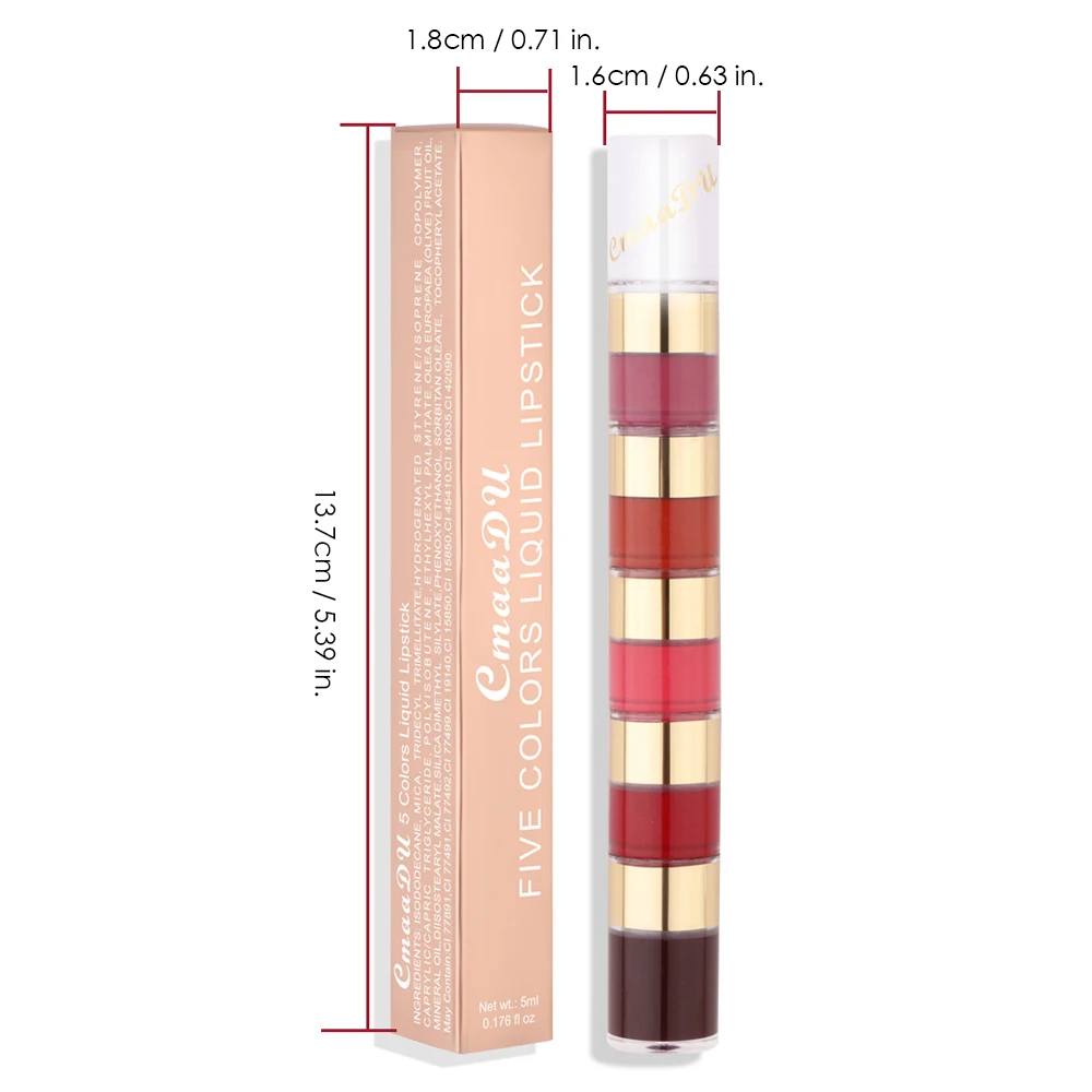 Lip Makeup 5-color Matte Long-lasting Waterproof Lipstick 5-piece Small Sample Liquid Lipstick Easy Carrying