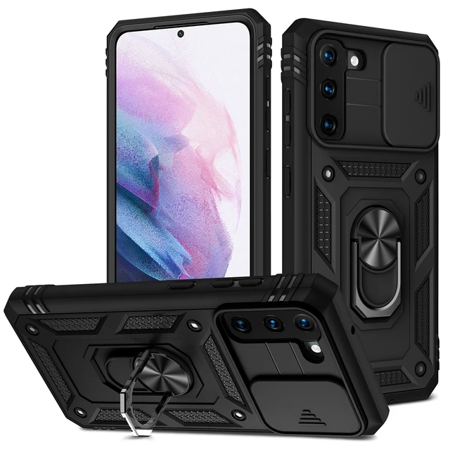 For Samsung S22 S21 FE Ultra Case Plus A52 A32 A51 A12 A32 5G Kickstand Camera Slide Lens Protective Military Grade Rugged Cover Black