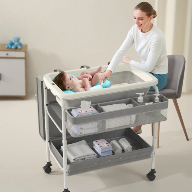 Cambiador de madera para bebé, vestidor, estación de enfermería con ruedas,  organizador de baño portátil para bebé recién nacido - AliExpress