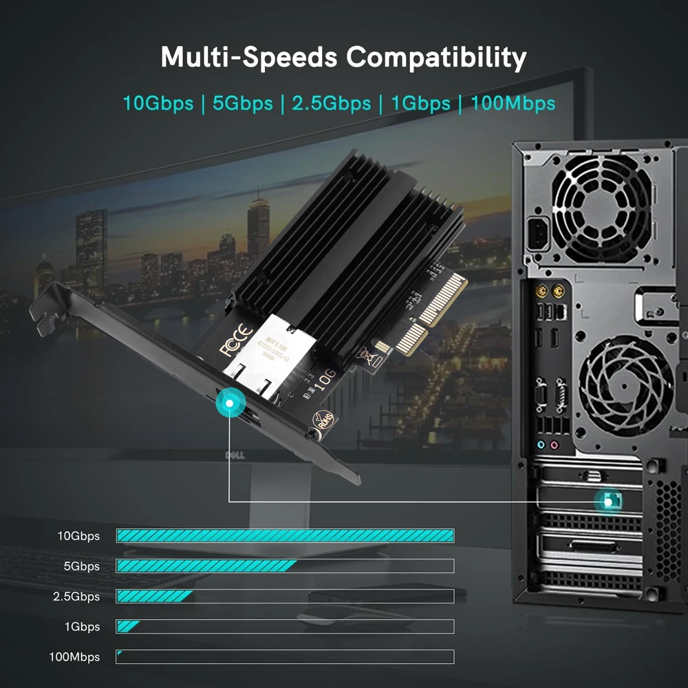 데스크탑 Win10/11 용 이더넷 유선 LAN 어댑터 네트워크 카드, AQC113 PCIE to RJ45 네트워크 카드, 100Mbps, 1G, 2.5G, 5G, 10Gbps, RJ45 인터페이스