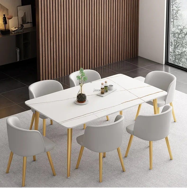 Nordic Dining Room Furniture Metal Dining Room Sets Hotel Dining Room Table and Chairs Modern Light Luxury Slate Backrest Chairs