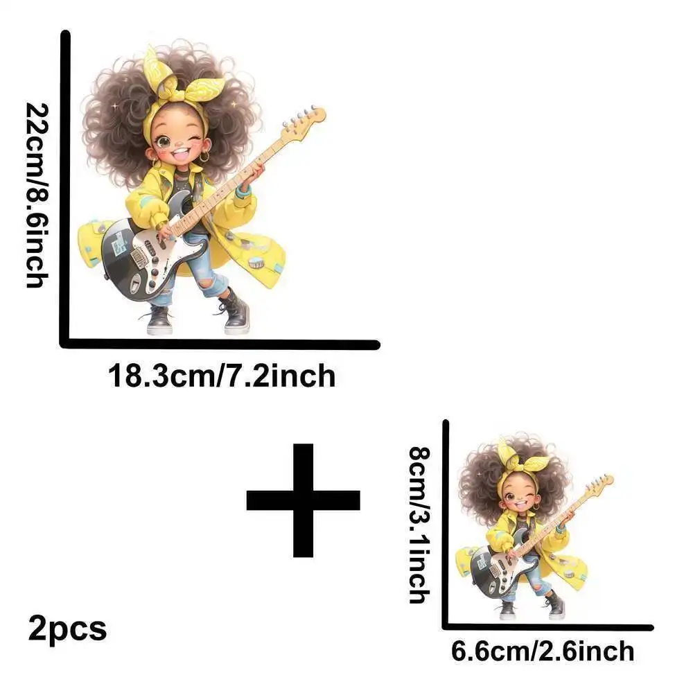 Yellow Guitar Music Girl Heat Transfer Patch - Washable Iron-On Sticker for DIY Clothing & T-Shirts