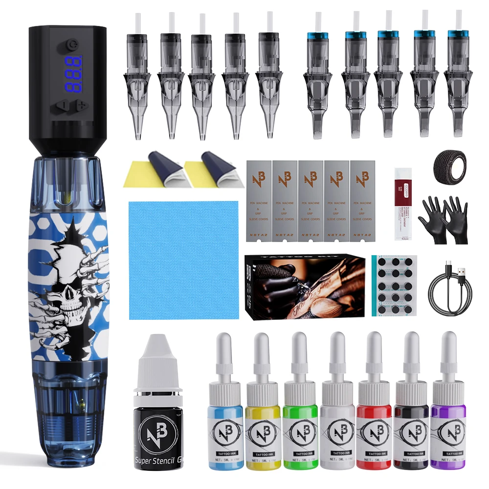 Goldplume tattoo kit wireless gun kit 1500Mah power supply 10 needles 7 bottles of ink accessories for beginners masters