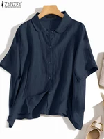 ZANZEA Summer Fashion Lapel Neck Shirt Women Elegant 3/4 Sleeve Blouse Work Buttons Down Tops Tunic Female Casual Loose Blusas - Image 5