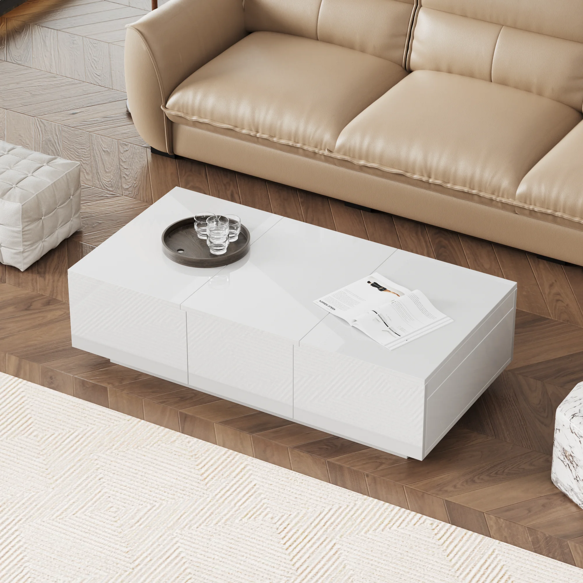 Couchtisch, Hochglanz-Wohnzimmertisch mit Push-Pull-Aufbewahrungsstruktur, doppelseitigen Schubladen – Detail 7