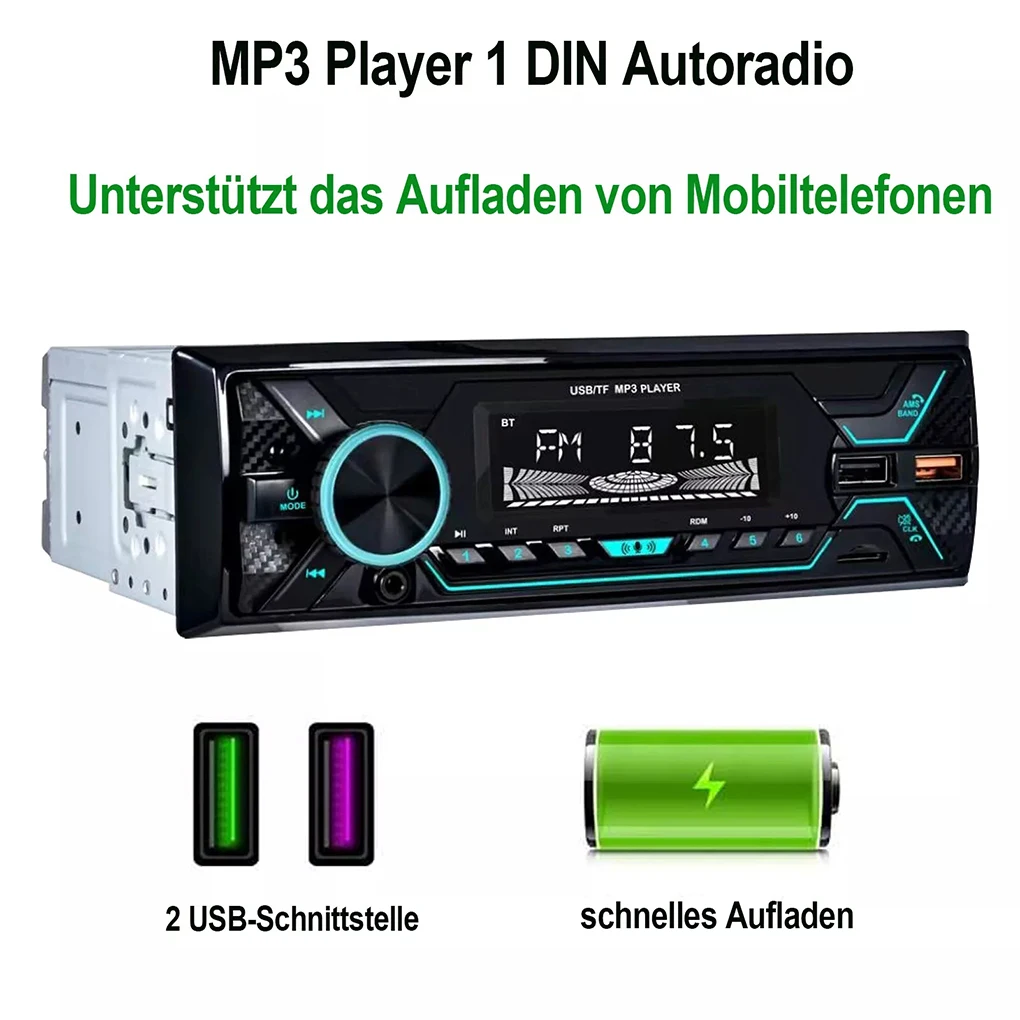 Universal Car Stereo Audio Radio MP3 Player 1 Din SD/USB/AUX Head Unit BT Player In-dash FM USB TF AUX W/ Colorful Lights