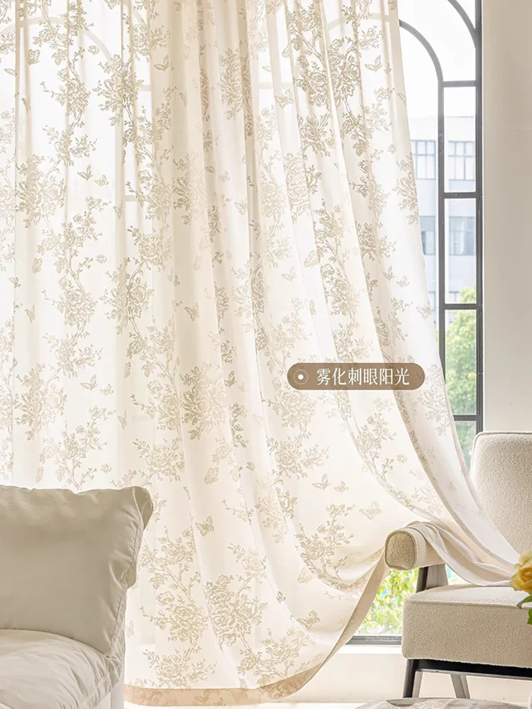 Butterfly Yarn Living Room Curtain Sun Protection Heat Insulation Bedroom Cream Color Bay Window Balcony Yarn Curtain Занавес 커튼