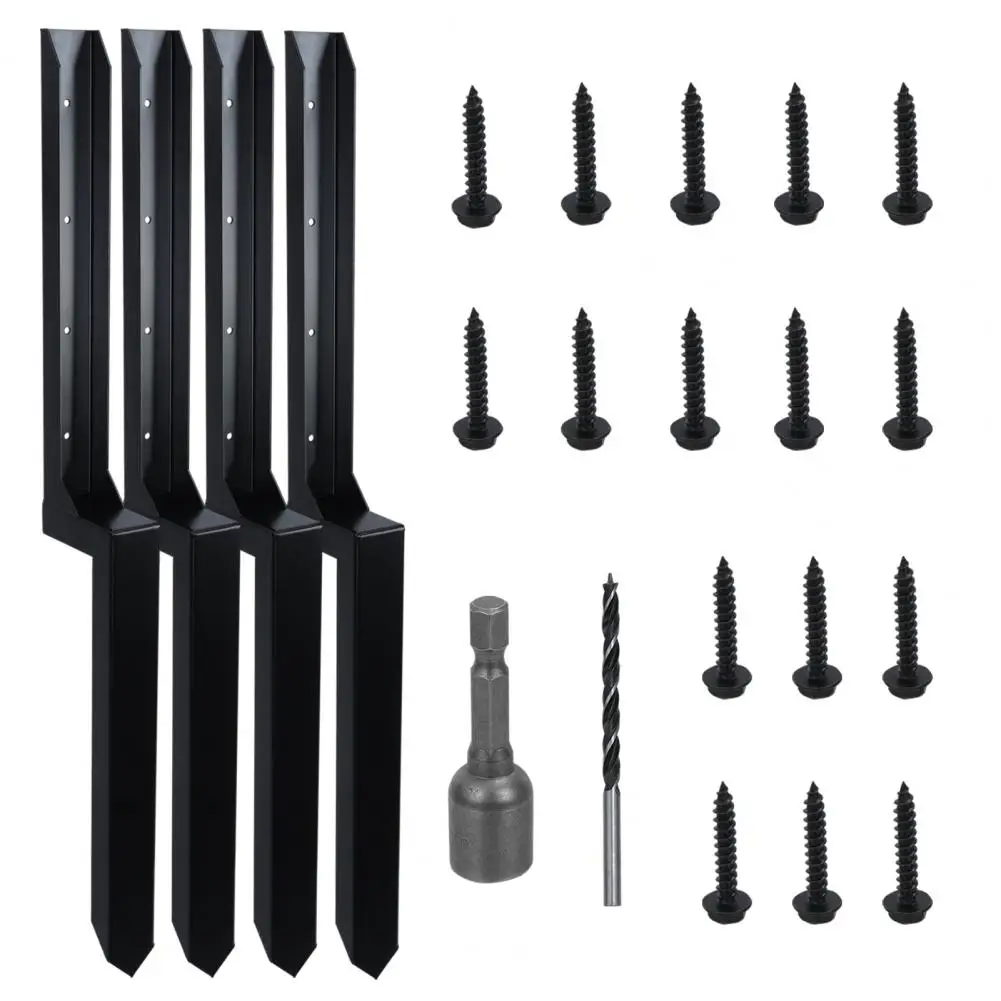 4Pcs Fence Post Repair Stakes with Fixing Screws Repair Tool Heavy-duty Fence Back Pointed Head Tilted Broken Wood Post
