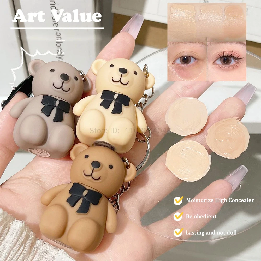 Cute Bear Keychain Liquid Concealer Cream Waterproof Full Coverage Concealer Lasting Face Scars Acne Cover Moisturizing Makeup