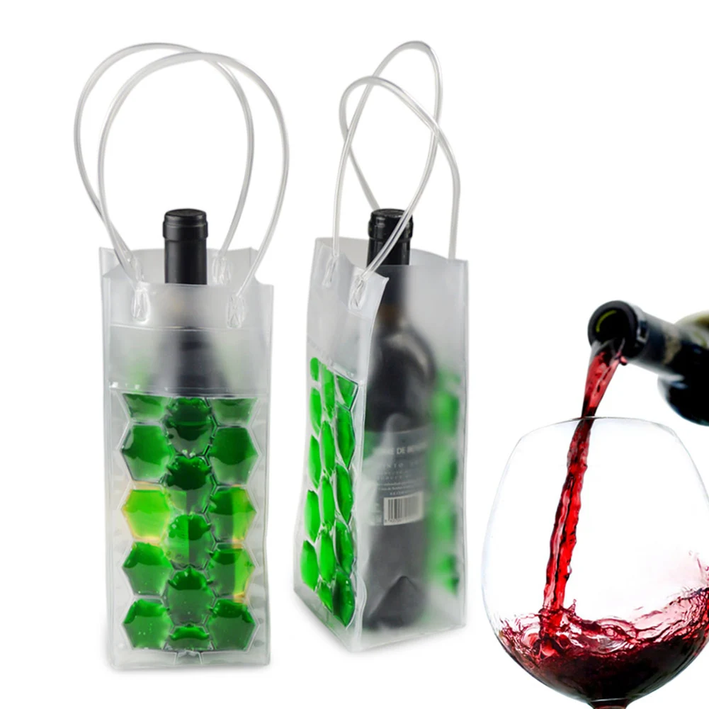 Wine Chills Bag Portable Ice Bag Sturdy Water-tight Reusable Foldable Wine Chiller Ice Plastic Cooler With Handle